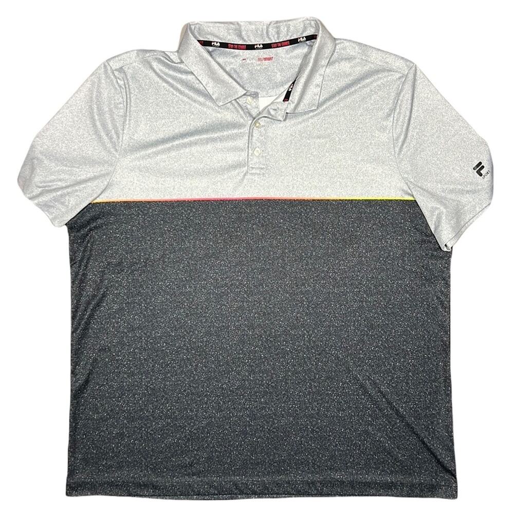 Fila Sport Two Tone Gray Heather Stripe Athletic Golf Polo Shirt Mens Size XXL
